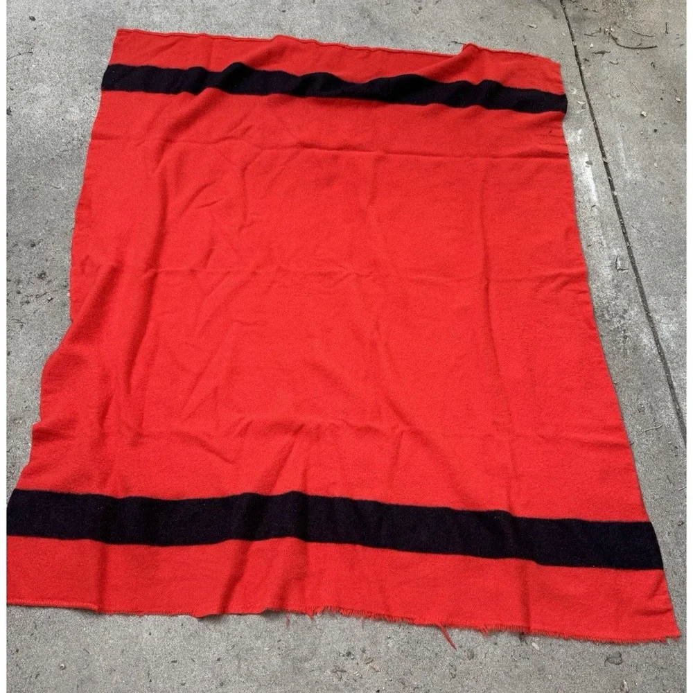 Vintage Hudson Bay Four Point Blanket Red Wool Black Stripe 84